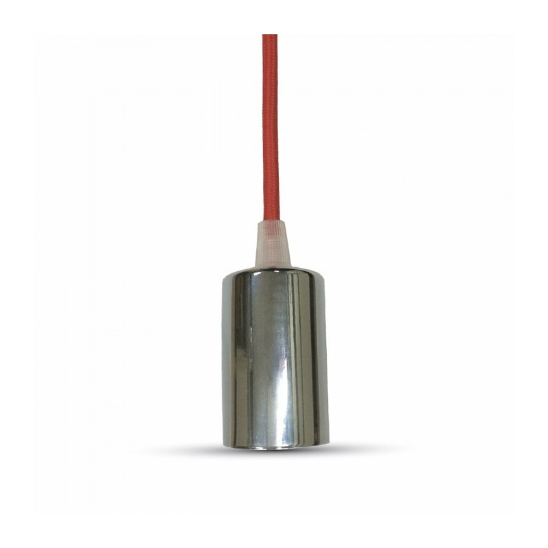 Pendant, Chrome, Light Red, E27